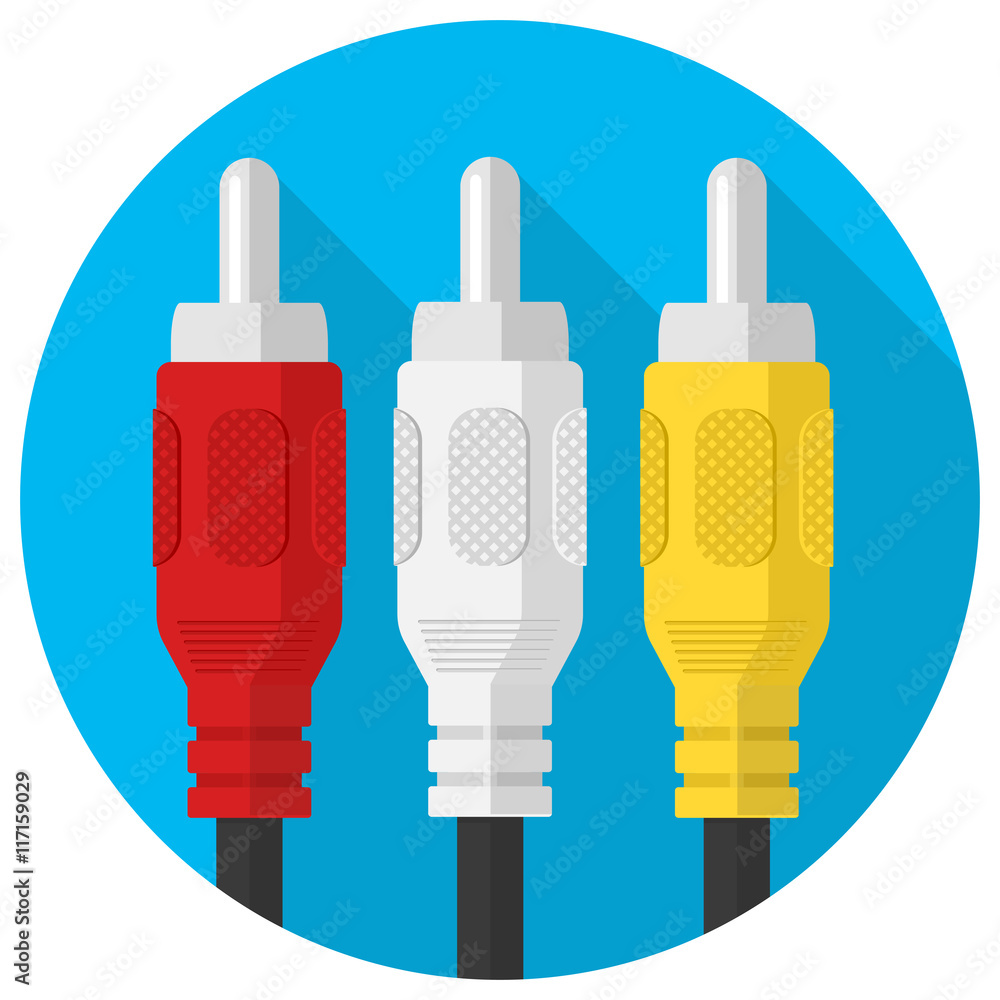 Vector Rca Three Cable Plug Icon Flat In Circle. Stock Vector 