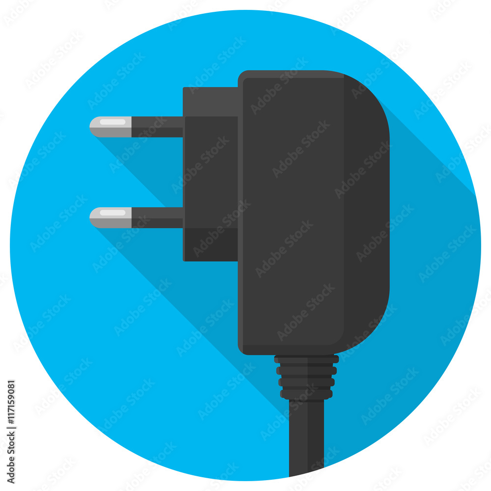 Vector smart phone charger plug icon flat in circle. Vector smart phone charger plug icon flat in circle.