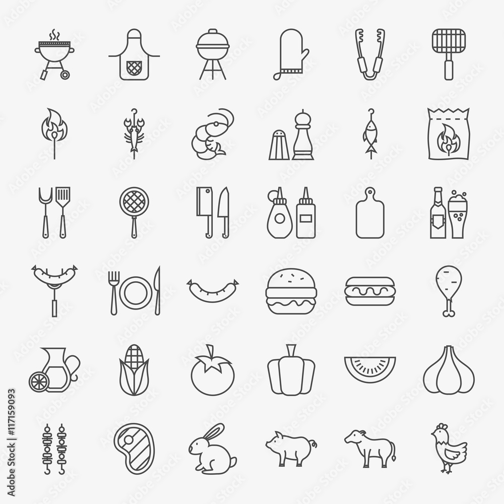 Barbecue Line Icons Big Set Barbecue Line Icons Big Set