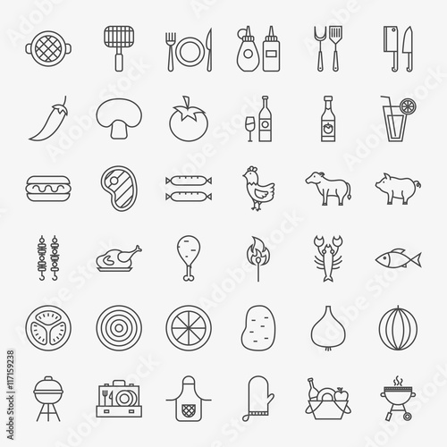 Grill Menu Line Icons Set