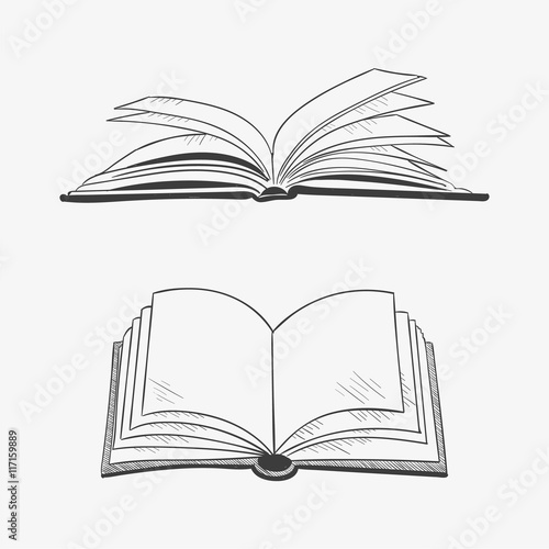 Opened books in hand drawn style