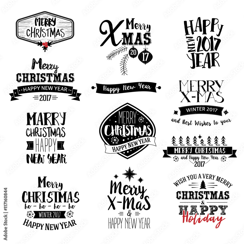 Fototapeta premium Merry Christmas Lettering Design Set