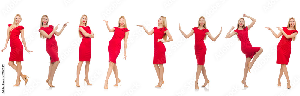 Woman in red dress isolated on white Woman in red dress isolated on white