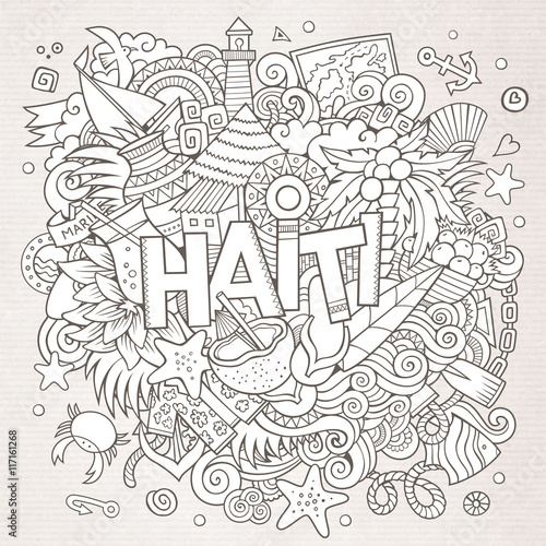 Haiti hand lettering and doodles elements background