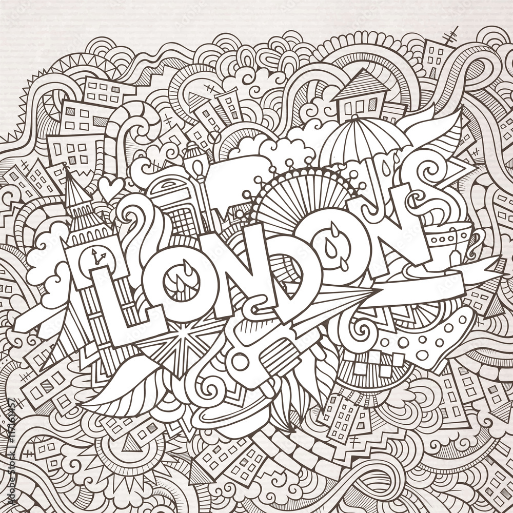 London hand lettering and doodles elements background. London hand lettering and doodles elements background.