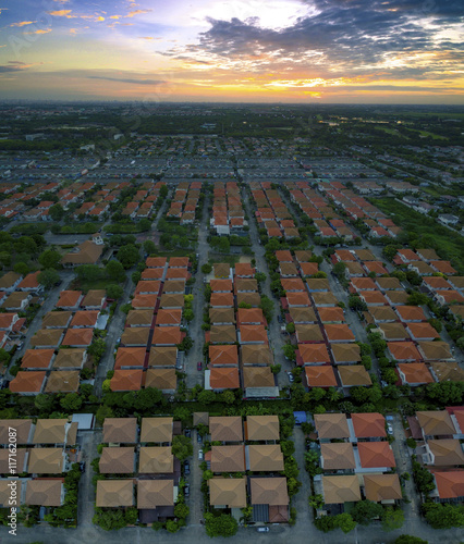 aerial view of home village in thailand use for land development