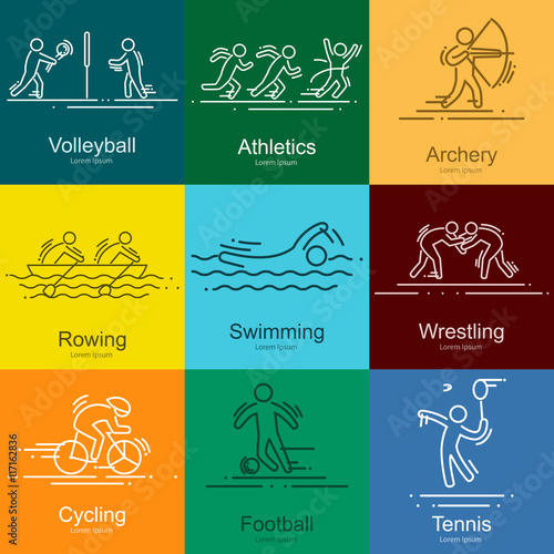 sports thin line vector icons set pictograms