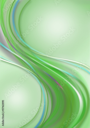 Greenish background with falling waves green shades coated bluish and rainbow strips 