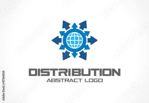 Abstract logo for business company. Corporate identity design element. Technology, Industrial, Logistic, Distribution Logotype idea. Arrow, globe, world, worldwide delivery concept. Vector icon