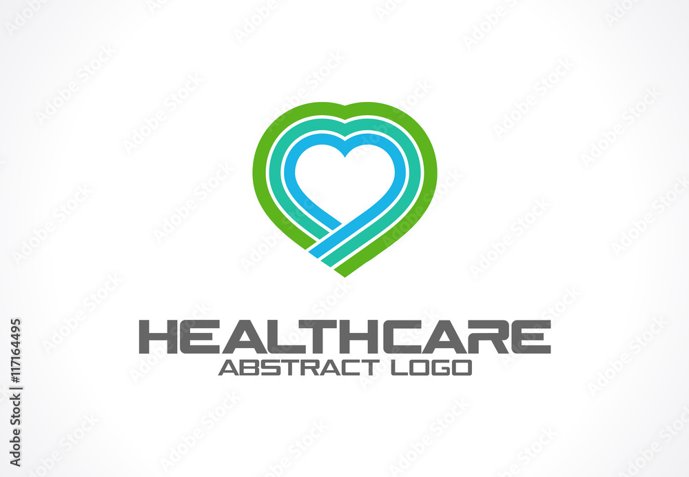 Abstract logo for business company. Corporate identity design element. Healthcare, help, pharmacy, heart logotype idea. Health protection, care, medical clinic, medicine concept. Colorful Vector icon