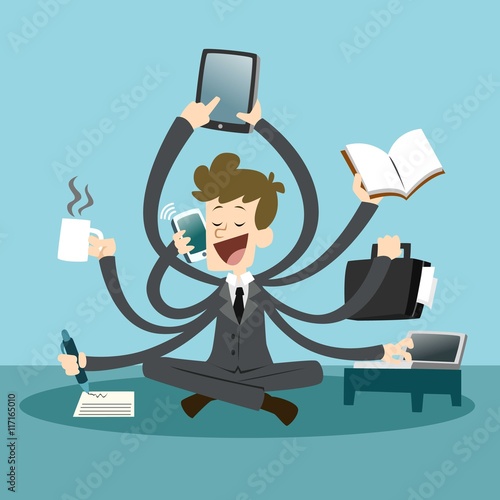 Businessman with multitasking