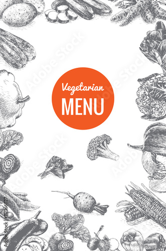 Vector illustration black and white frame with vegetables menu
