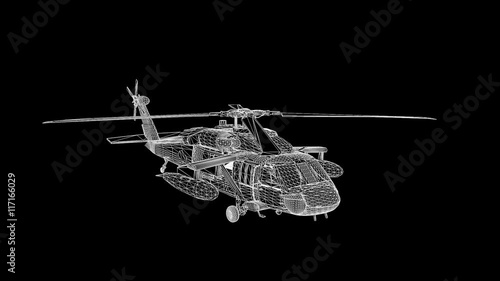 Wireframe Hologram Helicopter in Motion. Nice 3D Rendering
