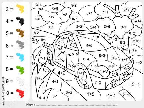 Paint color by addition and subtraction numbers - Worksheet for education