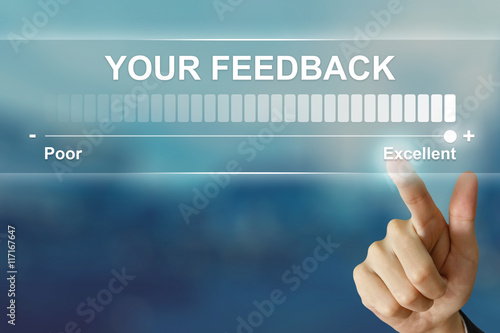 business hand clicking excellent your feedback on virtual screen