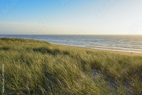 Sea view from the dunes at sunset.