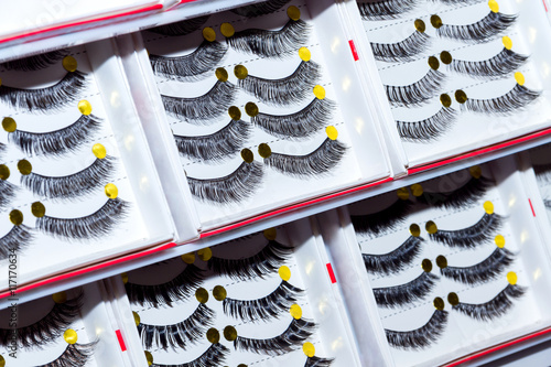 Line of plastic eyelashes. Professional make-up. Beauty salon. Cosmetic photo