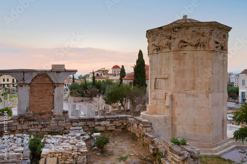 Remains of the Roman Agora and Tower of Winds in Athens, Greece.