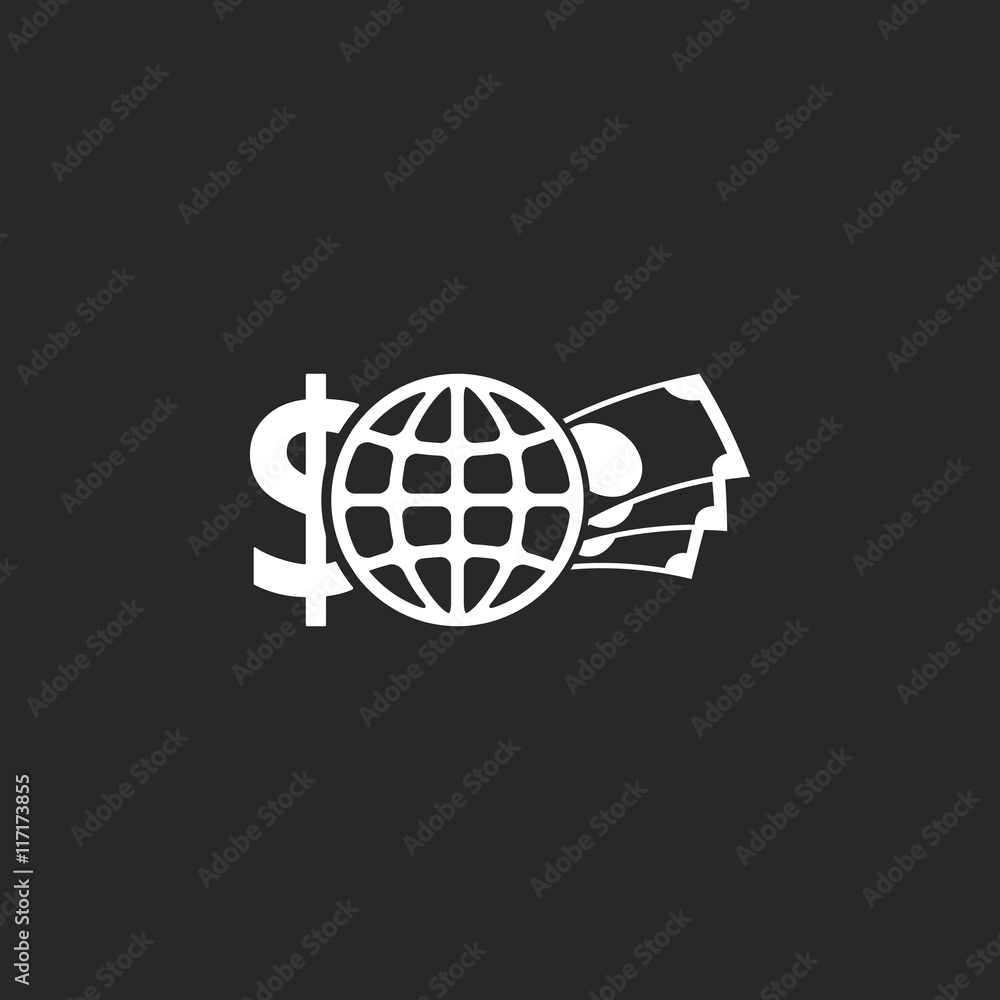 Globe money Economics school subject symbol simple icon on background Globe money Economics school subject symbol simple icon on background
