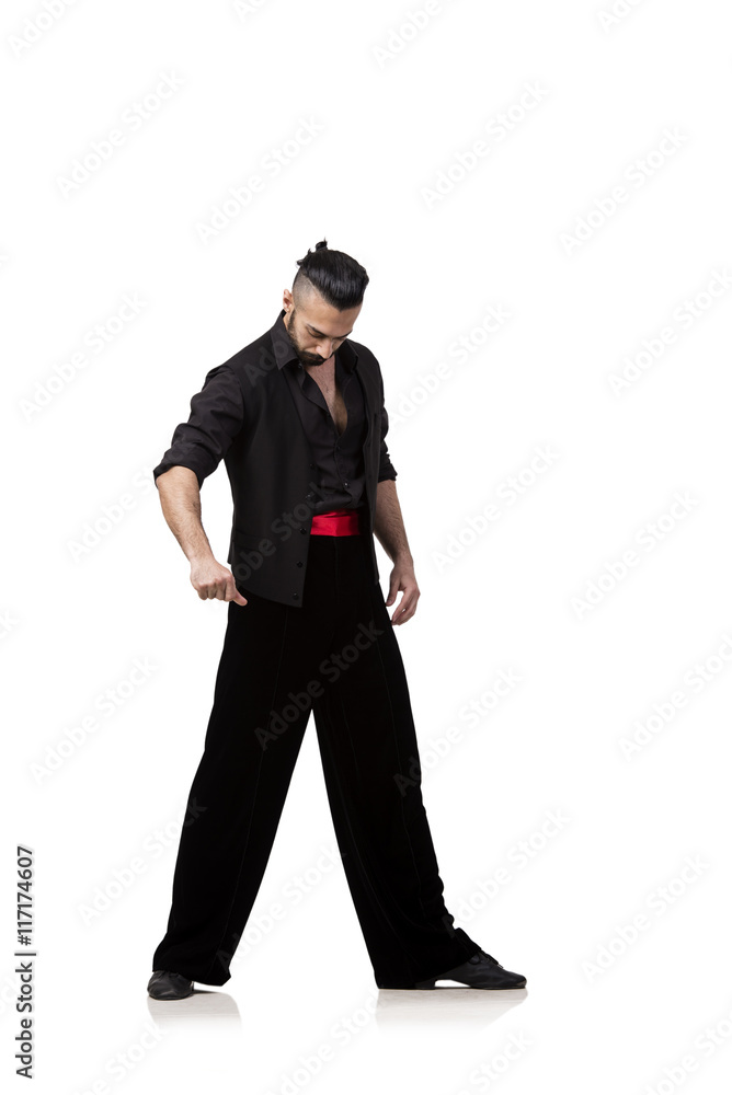 Man dancer dancing spanish dances isolated on white Man dancer dancing spanish dances isolated on white