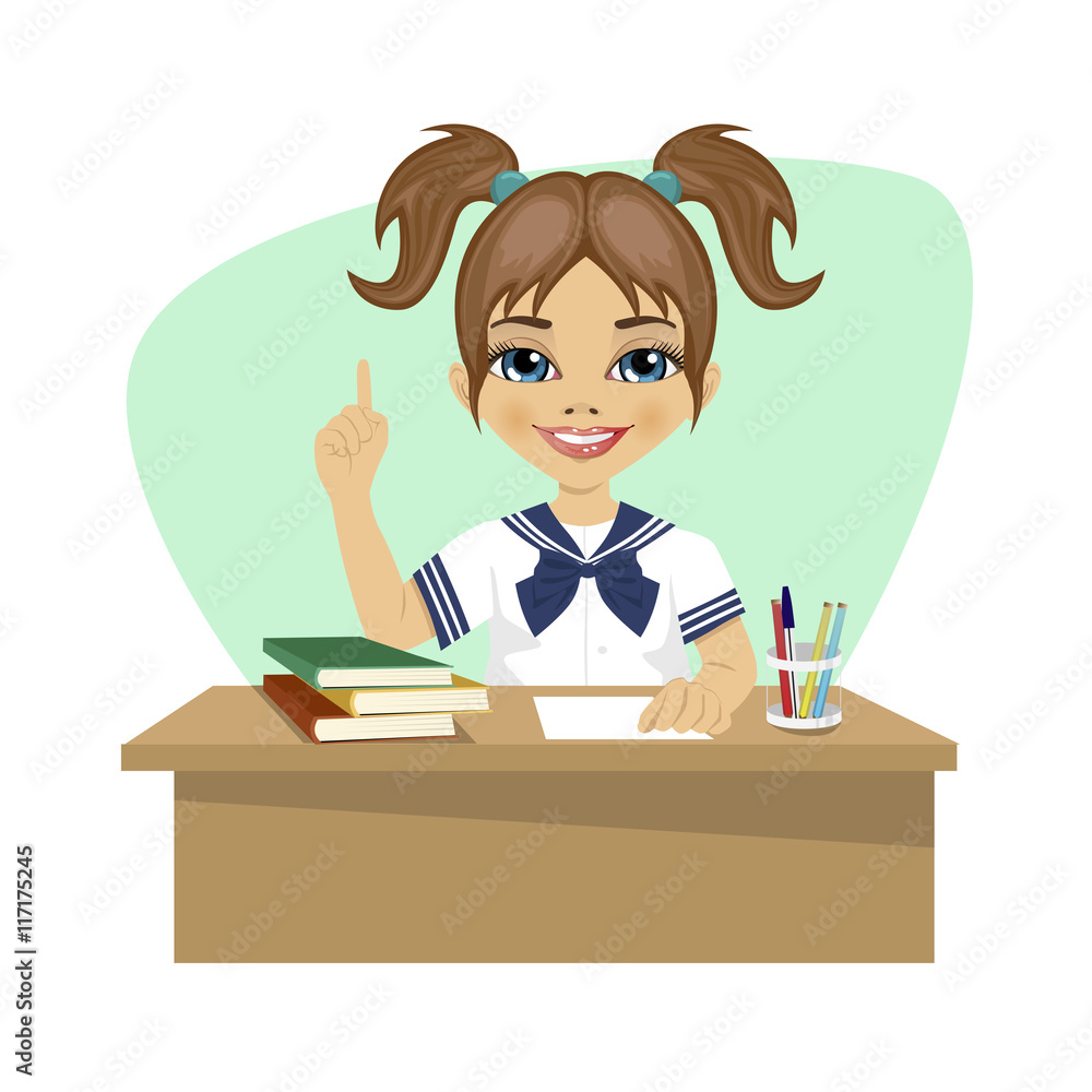 cute little girl sitting at desk having idea