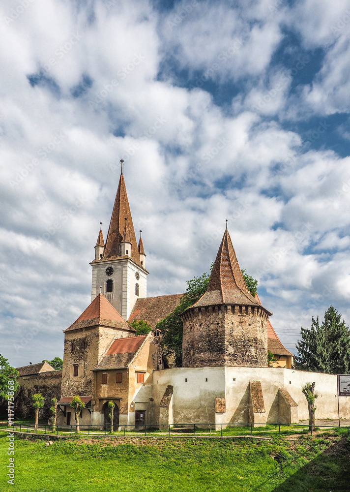 Fortified catholic church in Cristian Sibiu Romania. UNESCO heri