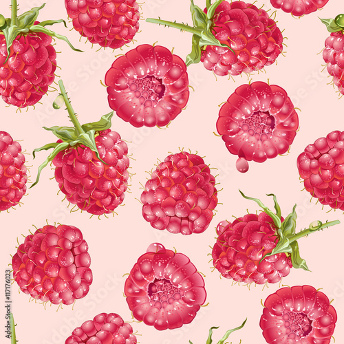 Vector raspberry seamless pattern. Background design for tea, juice, natural cosmetics, candy with raspberry filling, farmers market, health care products. Best for textile,wrapping paper.