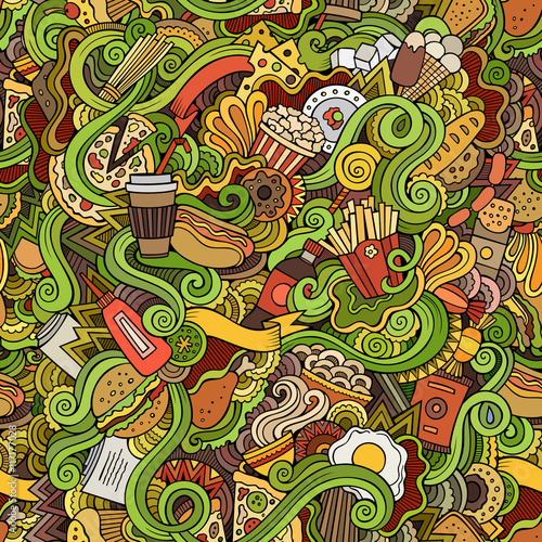 Seamless doodles abstract fast food pattern