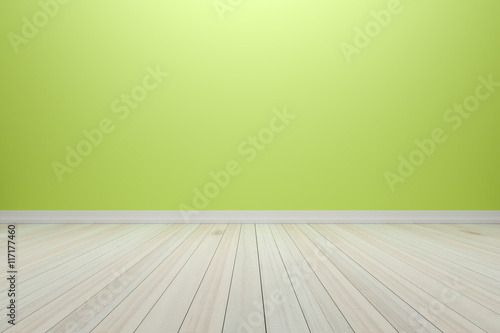 Empty interior light green room with wooden floor  For present y