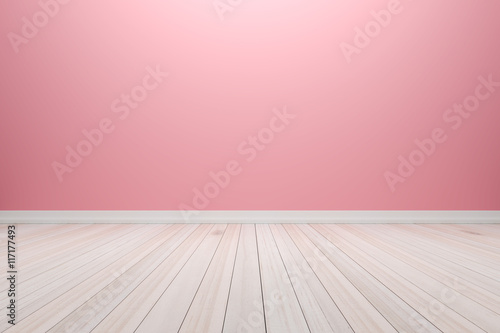 Empty interior pink room with wooden floor, For present your pro