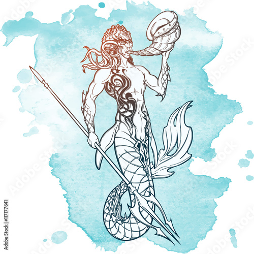 Merman sketch isolated on white background