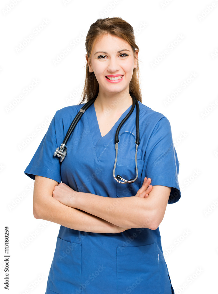 Smiling female doctor on white background Smiling female doctor on white background