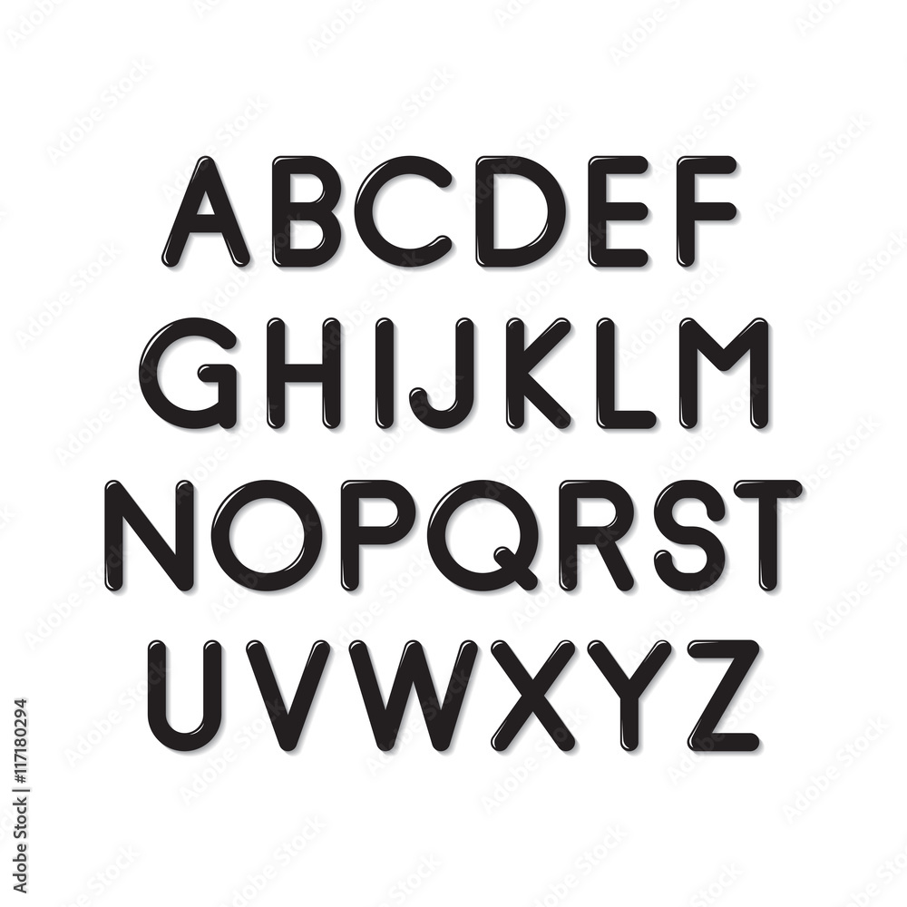 Black bubble font. Vector alphabet isolated on white background Stock