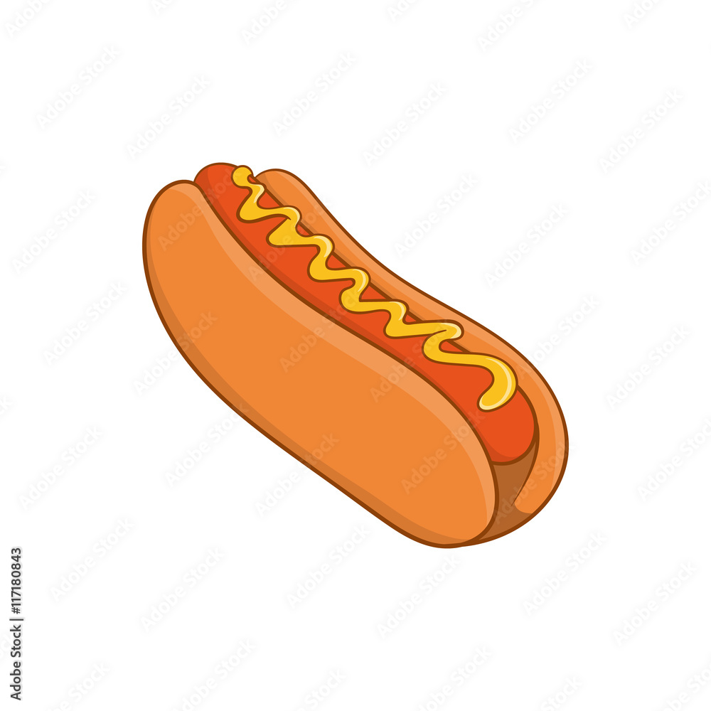 Hot dog icon in cartoon style isolated on white background Hot dog icon in cartoon style isolated on white background