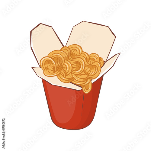Chinese noodles box icon in cartoon style isolated on white background