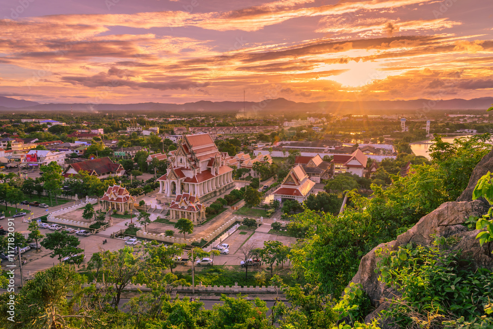 Viewpoint of Khao Chong Krachok at sunset, Prachuapkhirikhan Province, Thailand.