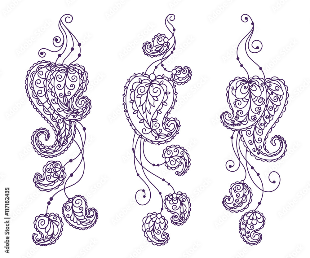 Vector illustration, outline, coloring book, hand painting, set oriental  ornament, tattoo, abstract, floral, plume, doodle, boho style, design  element Stock Vector | Adobe Stock