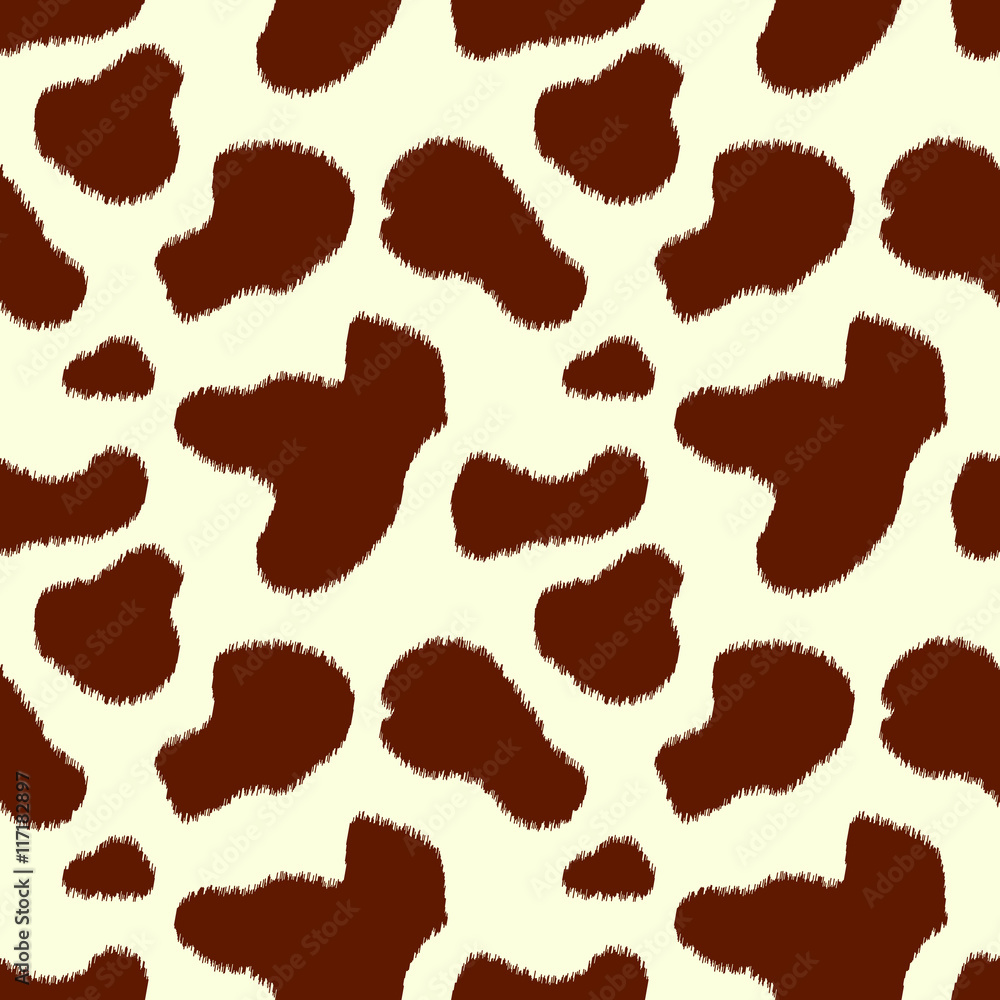 Brown and white cow skin animal print seamless pattern, vector