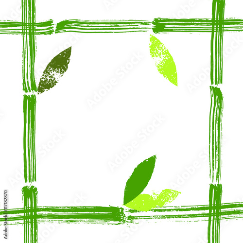 Hand painted bamboo stems and leaves vector frame background