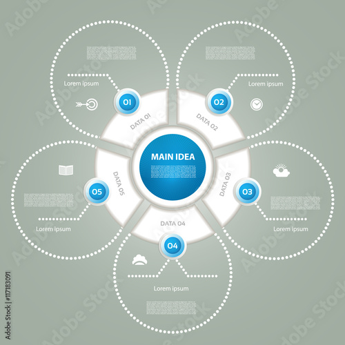 Vector circle elements for infographic. Template for cycling diagram, graph, presentation and round chart. Business concept with 5 options, parts, steps or processes. Abstract background