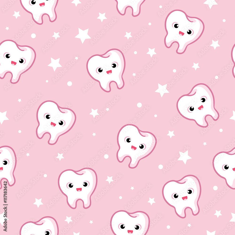 Vector seamless illustration with teeth on a pink background