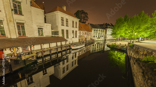 Nocturnal view of a canal in Bruges