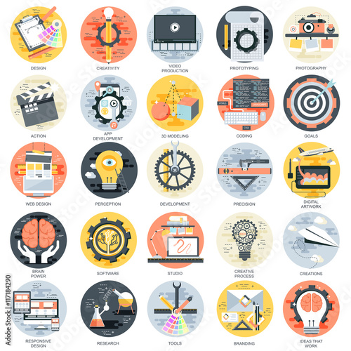 Flat conceptual icons set of creative process