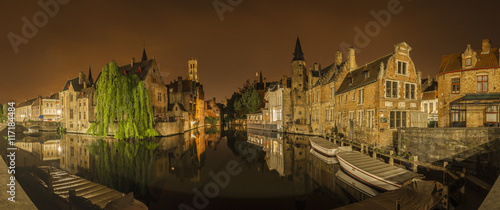 Panoramic nocturnal view of Bruges