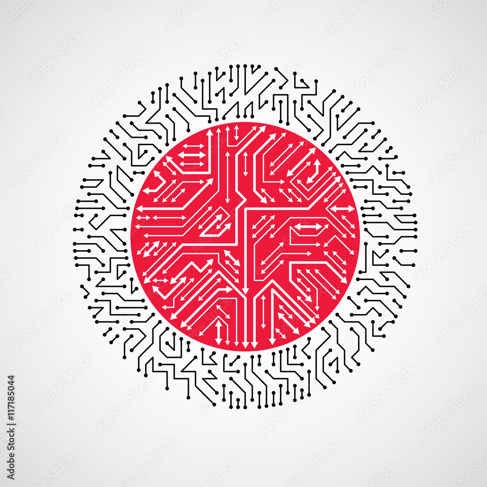 Vector abstract technology illustration with round black and red Vector abstract technology illustration with round black and red