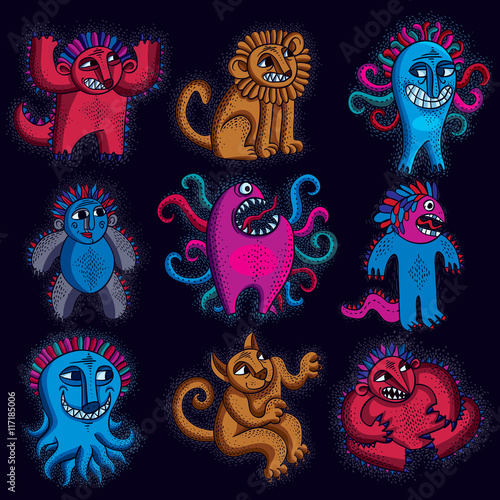 Set of character monsters vector illustration, collection of cut