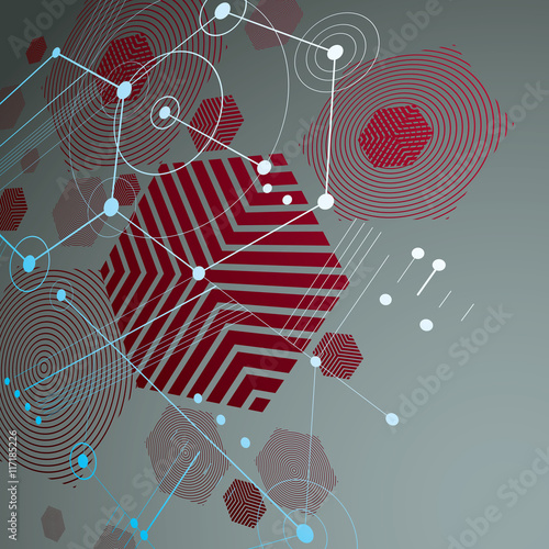 3d vector Bauhaus abstract red background made with grid and ove