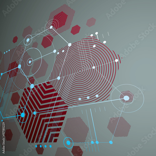 3d vector Bauhaus abstract red background made with grid and ove