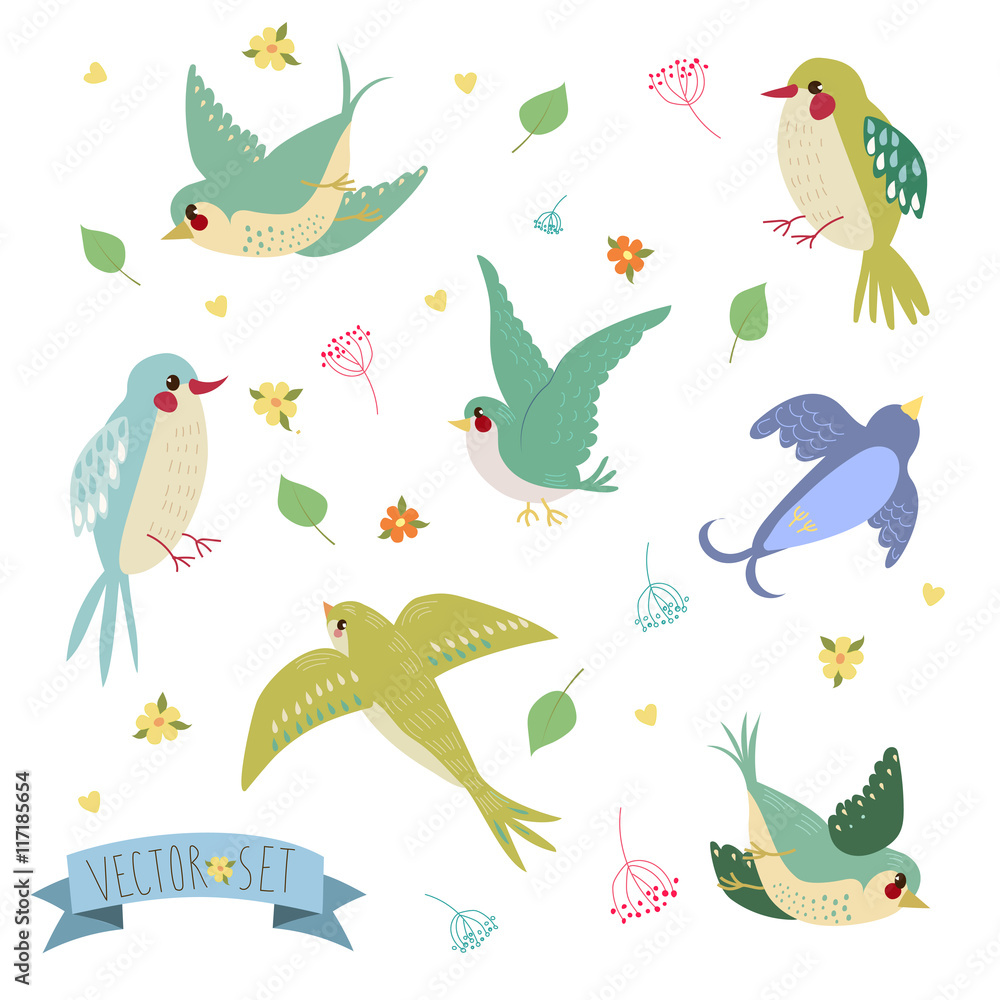 Fototapeta premium Swallows on white background