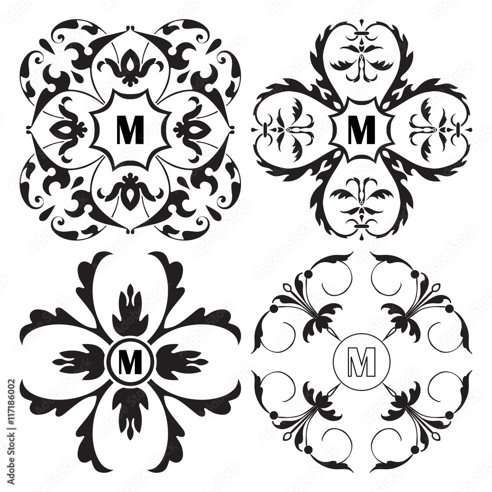 Set of medieval ornamental monograms, framework composition Set of medieval ornamental monograms, framework composition